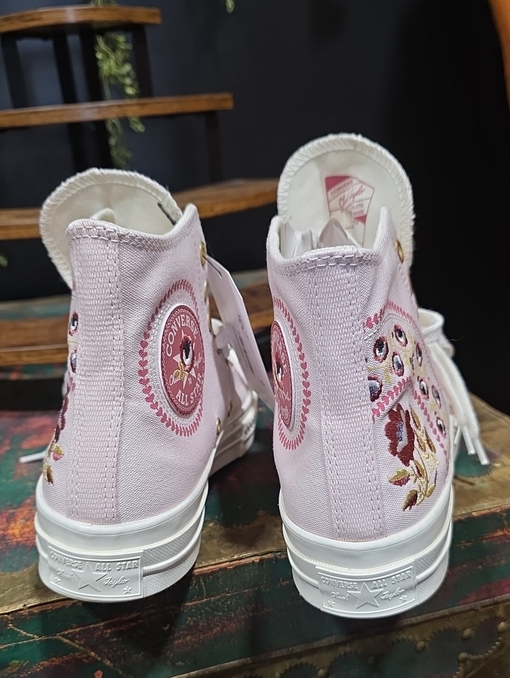 NEW! Converse Pink Embroidered High-Top Canvas Sneakers - Picture 8 of 13